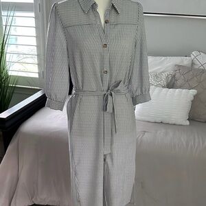 Striped Gray and White Shirt Dress